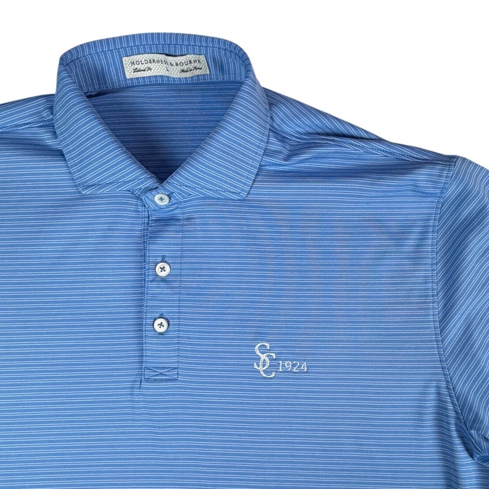 Holderness & Bourne Mens Tailored Fit Blue Striped Golf Polo Shirt L SC 1924